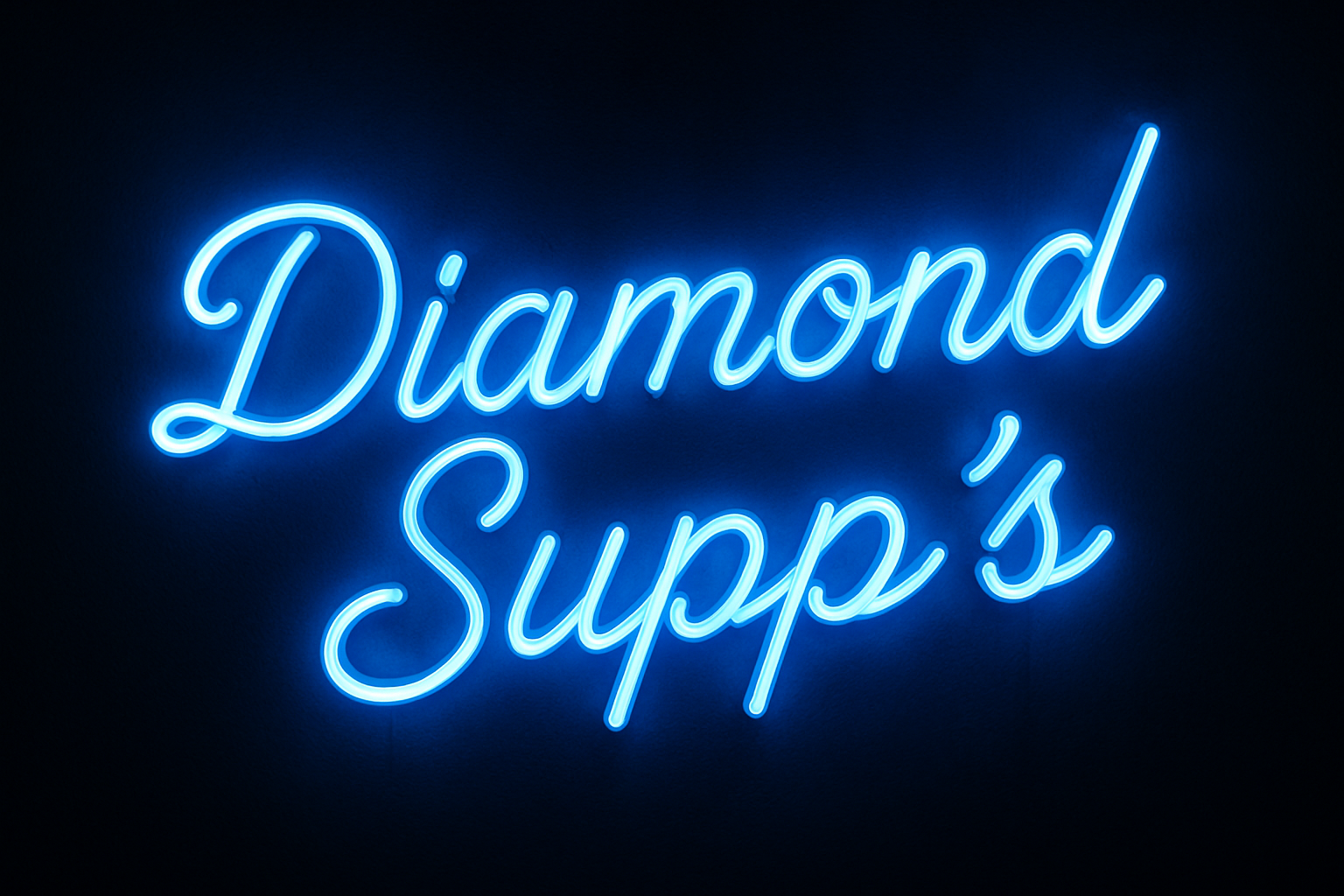 blue neon glowing sign reading Diamond Supp's